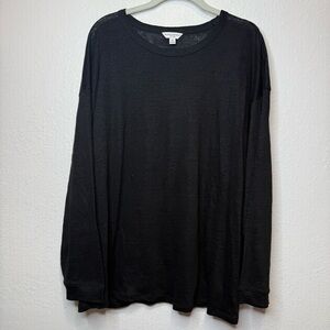 Banana Republic Black Long Sleeve 100% Linen Top Size XL Lightweight Burnout